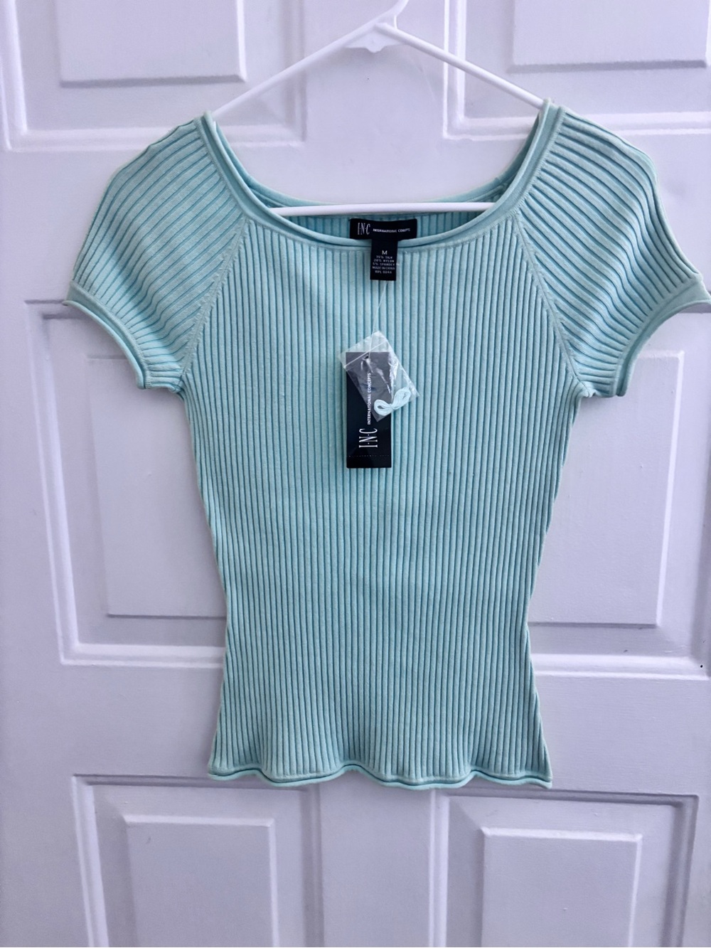 INC International Concepts Light Mint Ribbed Short Sleeve Top
